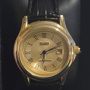 Stauer Gold Men's Watch with Black Leather Strap